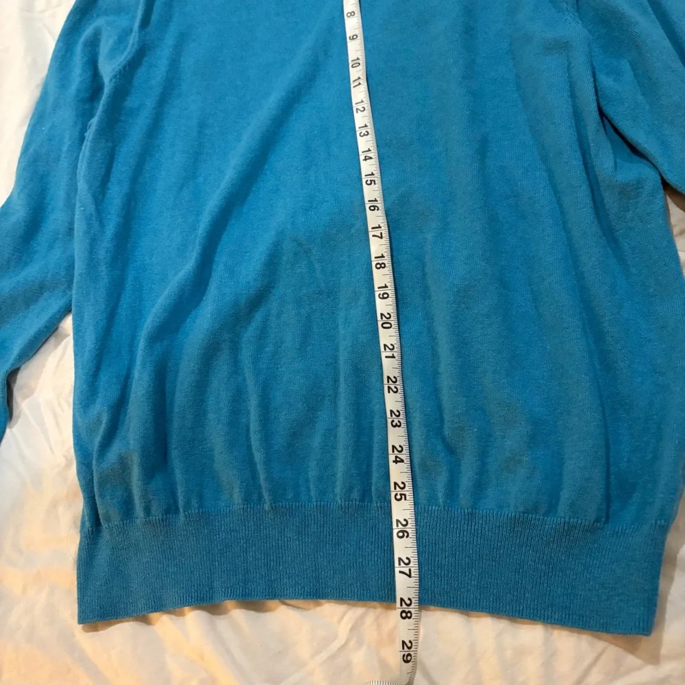 J Crew Mens Turquoise V Neck‎ Sweater XL Cotton Cashmere Blend Long Sleeve